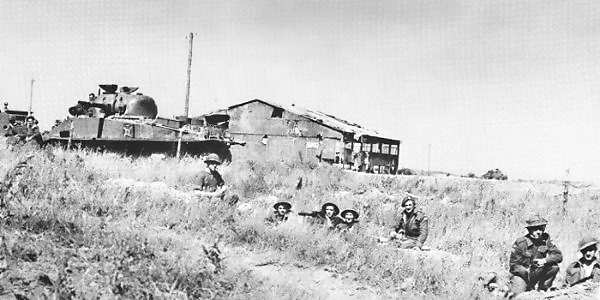 QOR  dug in near Carpiquet, July 1944.