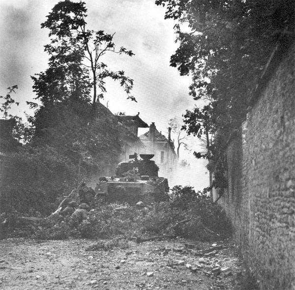 Sherman tank during street fighting