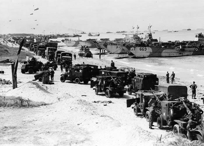 Allied forces equipment come ashore..