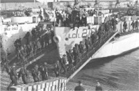 Troops boarding a LCI.