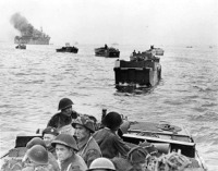 Landing craft containing Winnipeg Rifles head for the Normandy beaches.